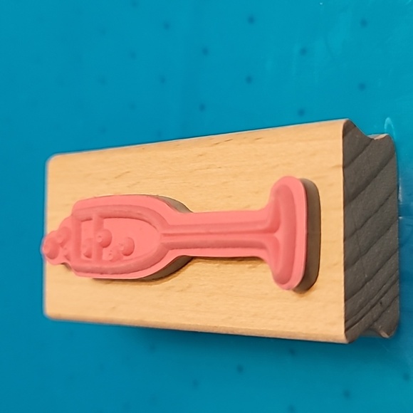 Champagne in Glass Wooden Rubber Stamp - Picture 2 of 2